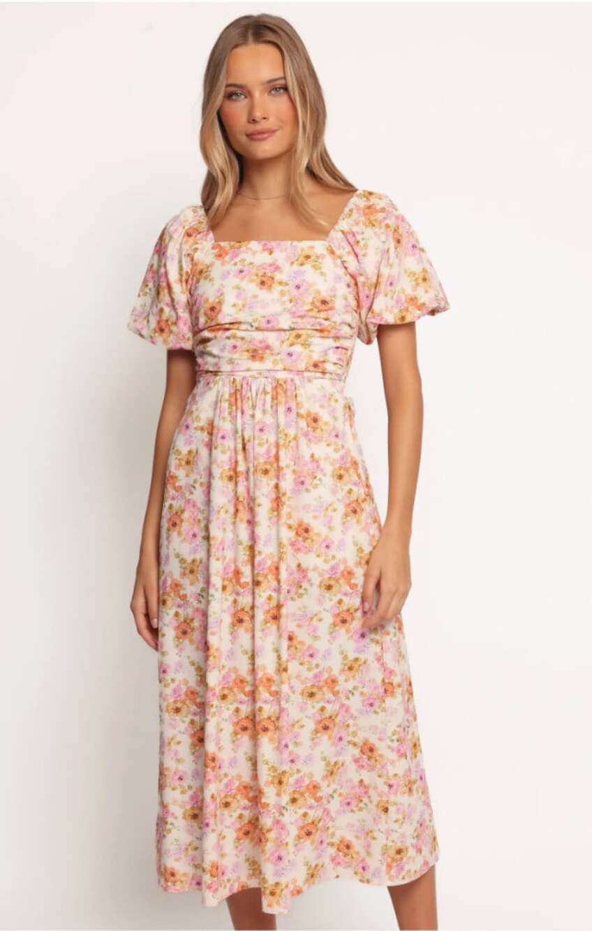 Petal and Pup Clo Puff Sleeve Midi Dress in Pink Floral Size Medium